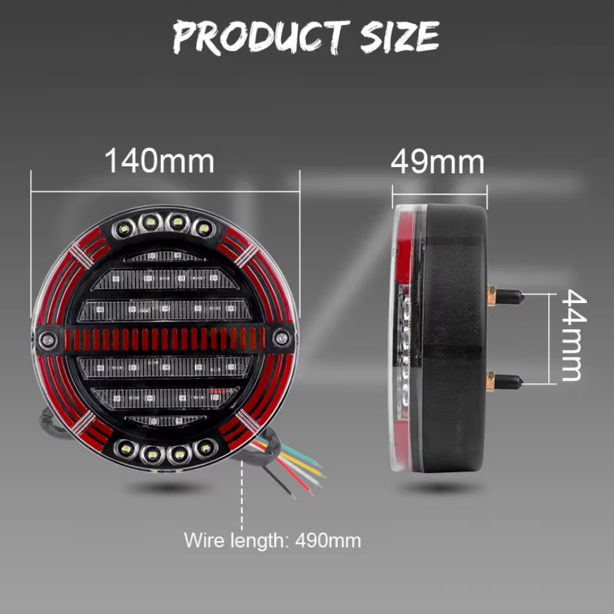 OVOVS with Sequential Turn Signal Brake Light DRL 12V 24V Round LED Tail Light for Truck Trailer Van Lorry RV Bus 4x4 Pickup